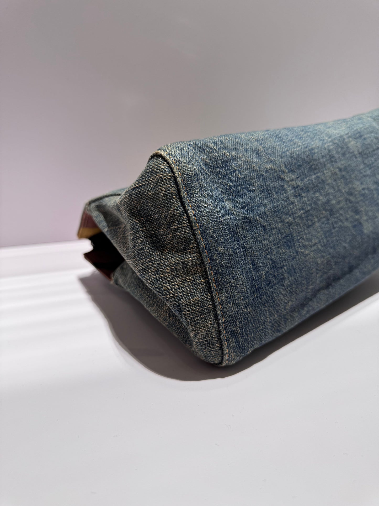 Fendi Denim Snakeskin Boxy Baguette