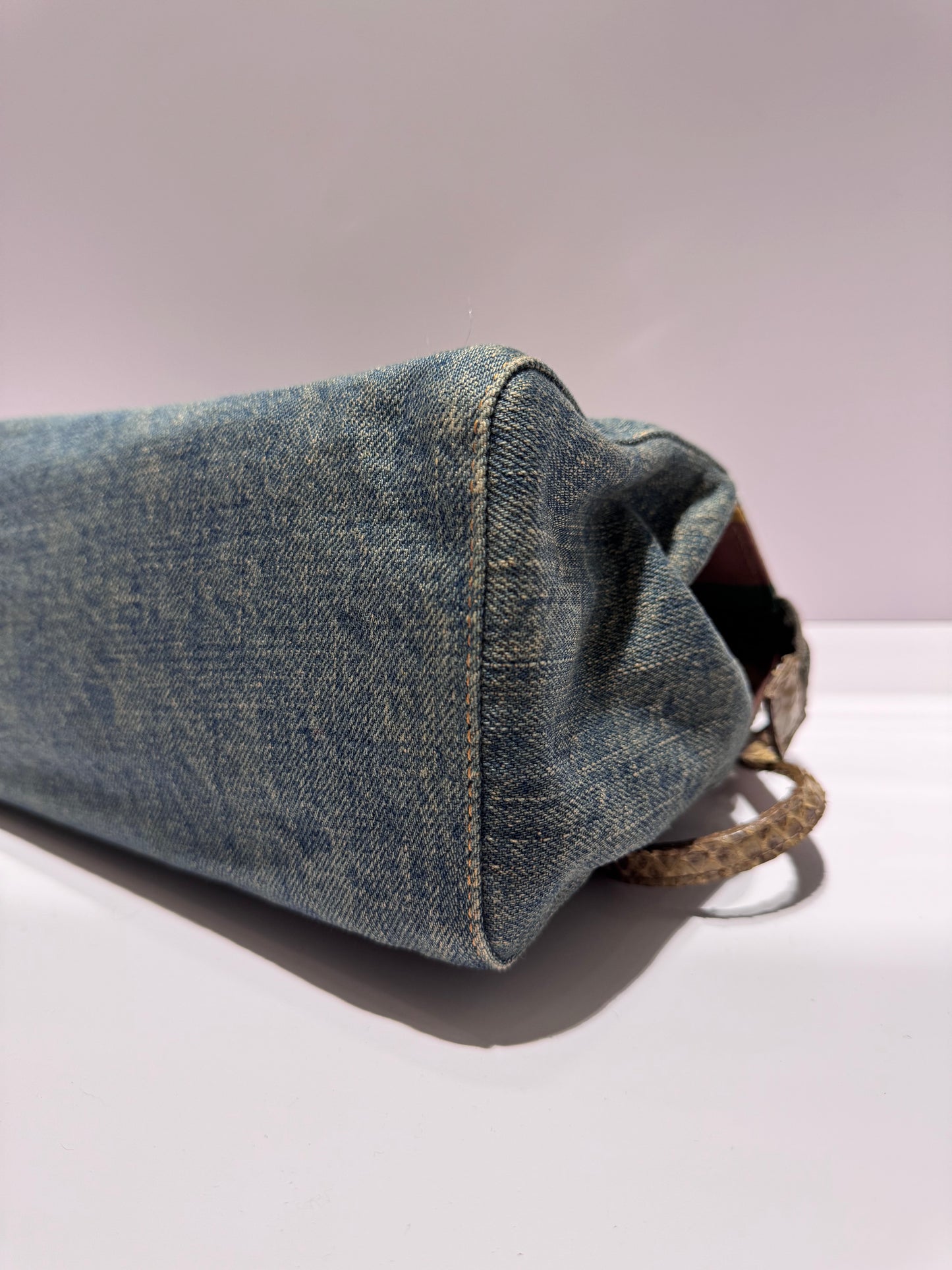 Fendi Denim Snakeskin Boxy Baguette