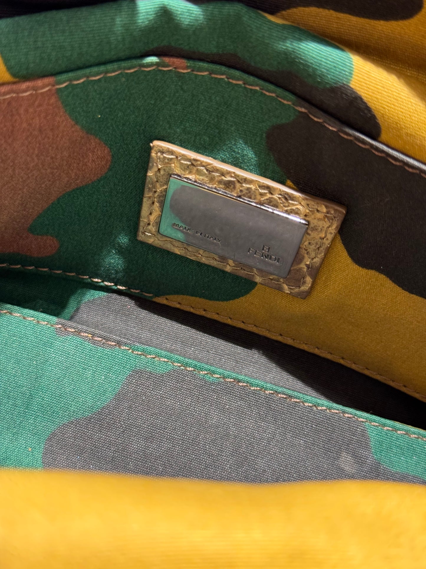 Fendi Denim Snakeskin Boxy Baguette